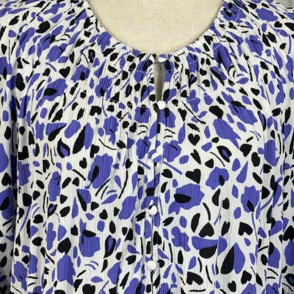 Lane Bryant SZ 20 Top Abstract Long Sleeves Smocked Waist Round Neck Crinkle - Picture 2 of 9